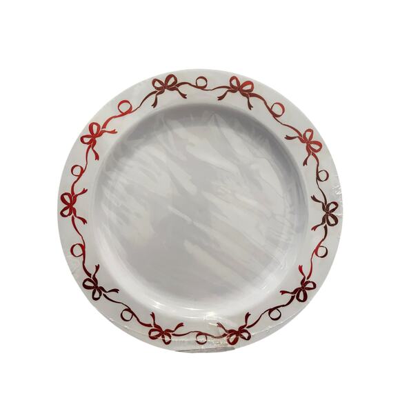 Shabby Chic Disposable Red Bow Border Dinner Plates 10.25in Set of 12 New - Picture 10 of 10